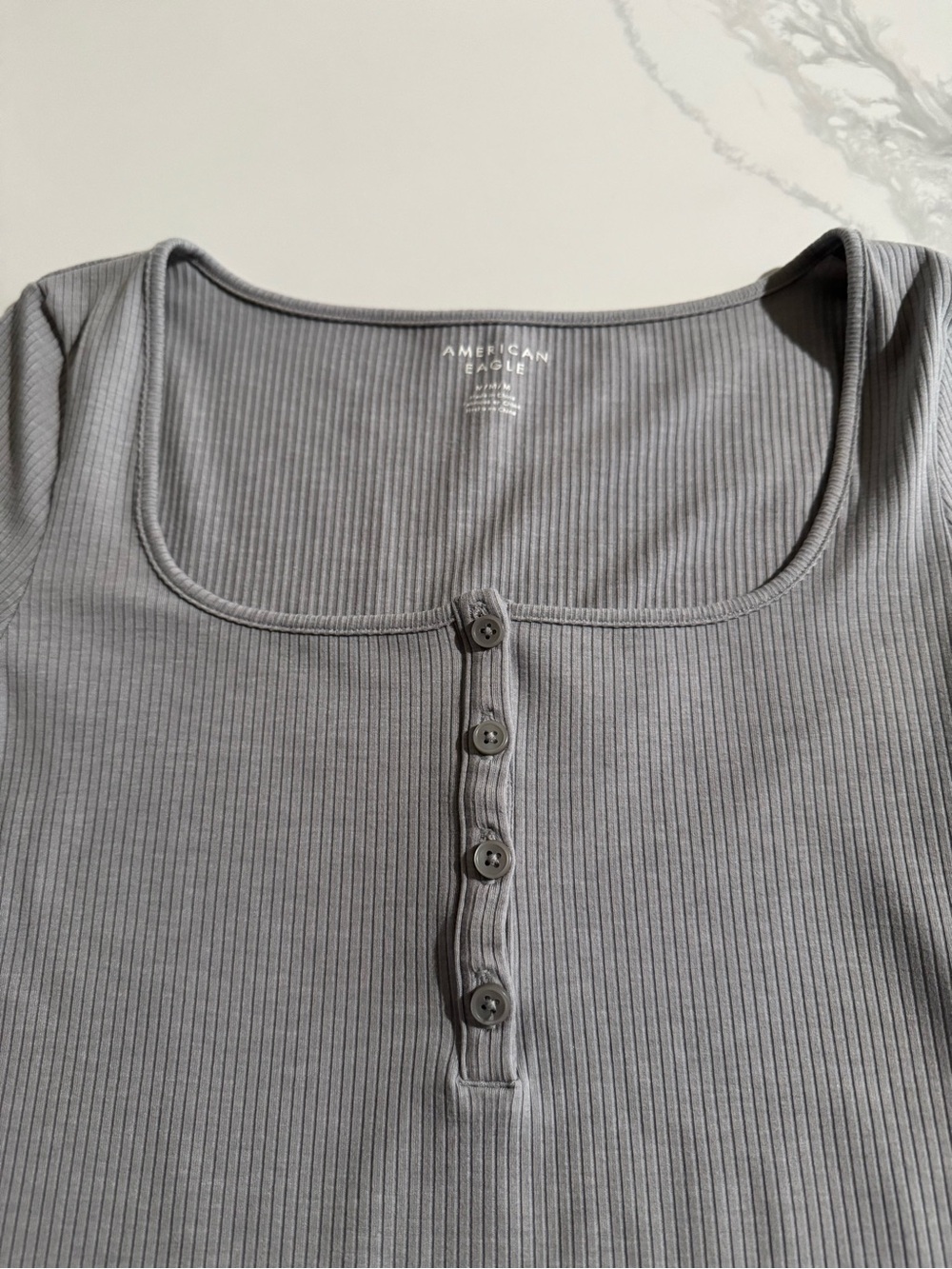 American Eagle Long Sleeve Gray Ribbed Bodysuit - Picture 3 of 4